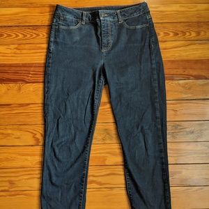 High Wasted Dark Wash Jeans -- Slim Ankle